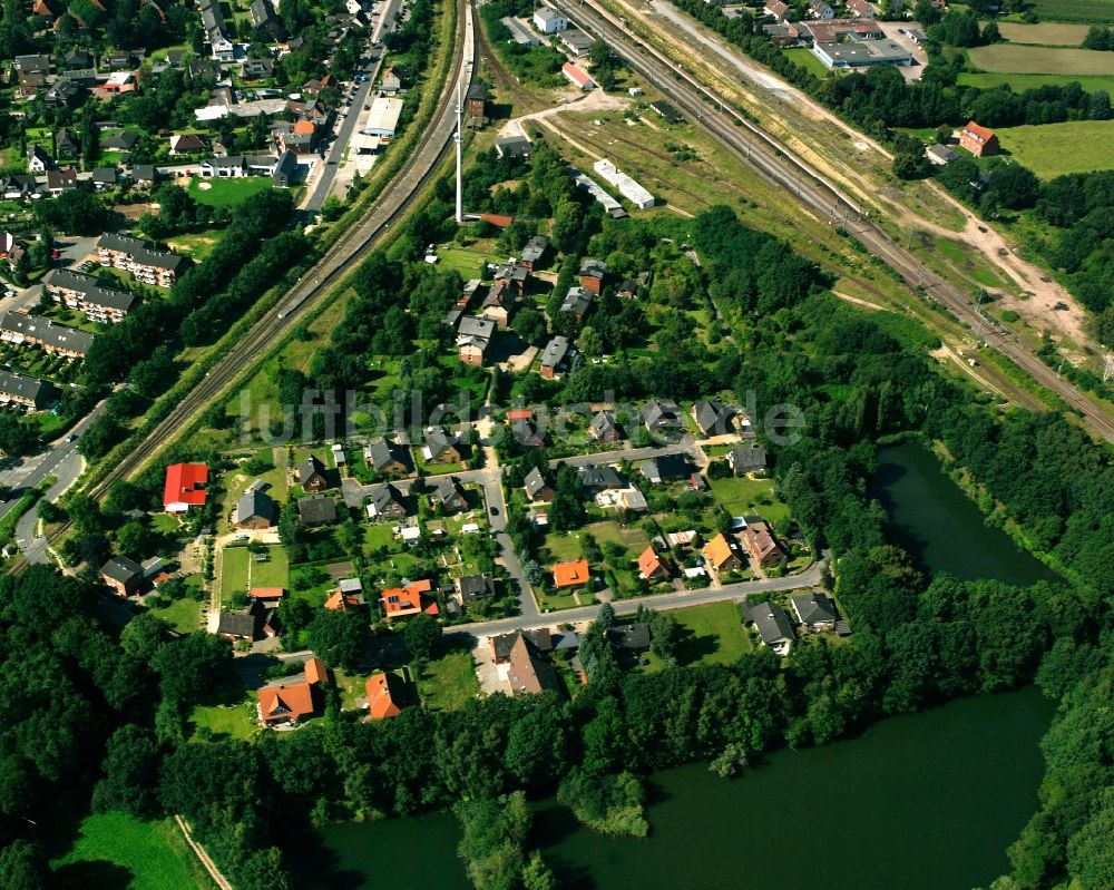 Büchen von oben - Wohngebiet - Mischbebauung der Mehr- und Einfamilienhaussiedlung in Büchen im Bundesland Schleswig-Holstein, Deutschland