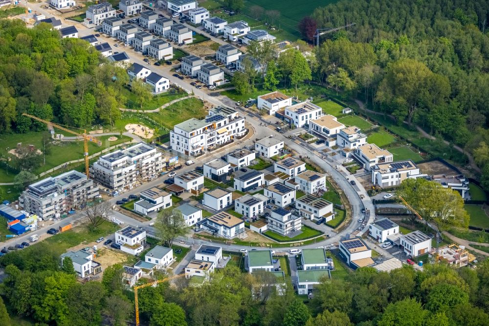 Gelsenkirchen aus der Vogelperspektive: Wohngebiet - Mischbebauung der Mehr- und Einfamilienhaussiedlung Am Buerschen Waldbogen entlang der Westerholter Straße in Gelsenkirchen im Bundesland Nordrhein-Westfalen, Deutschland