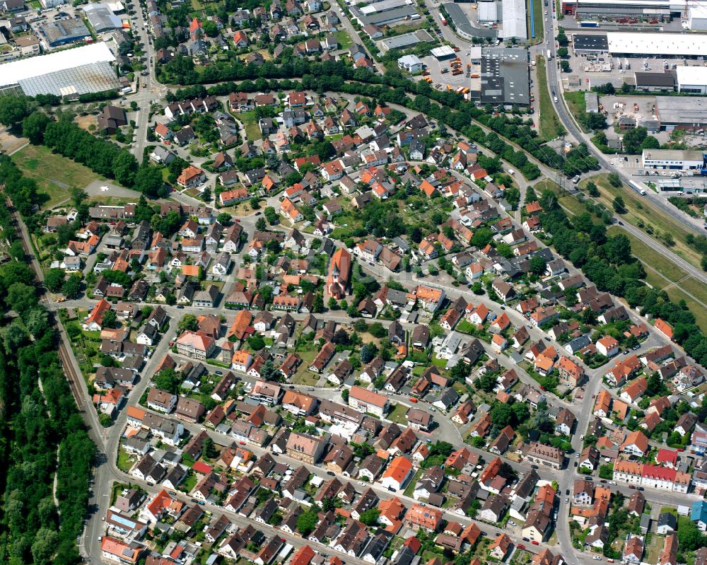 Daxlanden aus der Vogelperspektive: Wohngebiet - Mischbebauung der Mehr- und Einfamilienhaussiedlung in Daxlanden im Bundesland Baden-Württemberg, Deutschland