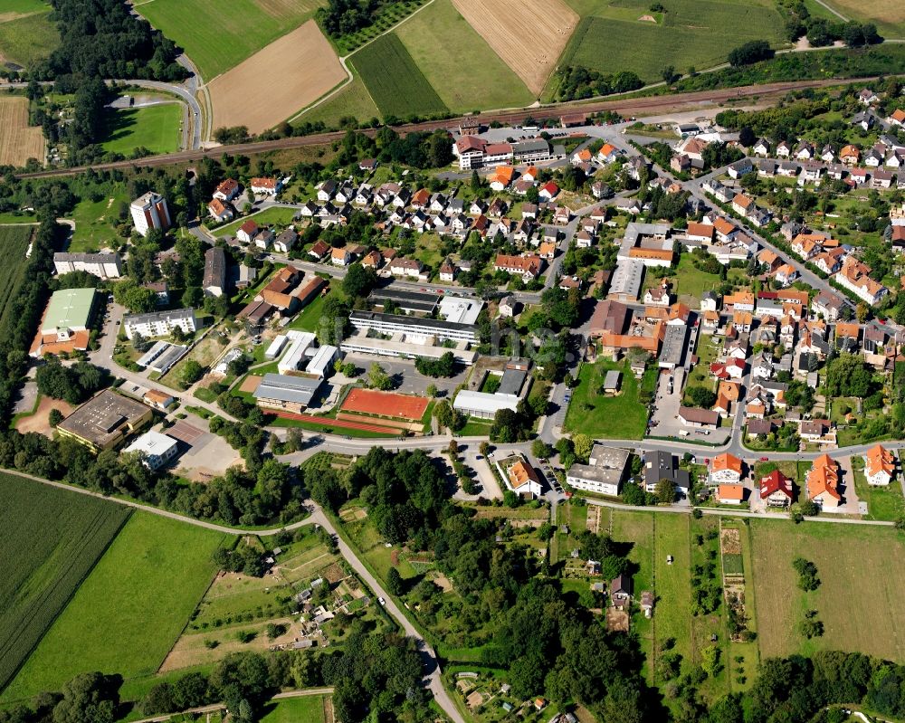 Dusenbach von oben - Wohngebiet - Mischbebauung der Mehr- und Einfamilienhaussiedlung in Dusenbach im Bundesland Hessen, Deutschland