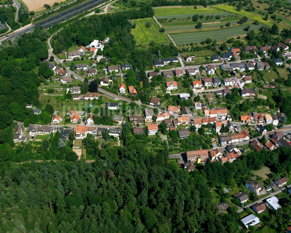 Grünwettersbach von oben - Wohngebiet - Mischbebauung der Mehr- und Einfamilienhaussiedlung in Grünwettersbach im Bundesland Baden-Württemberg, Deutschland