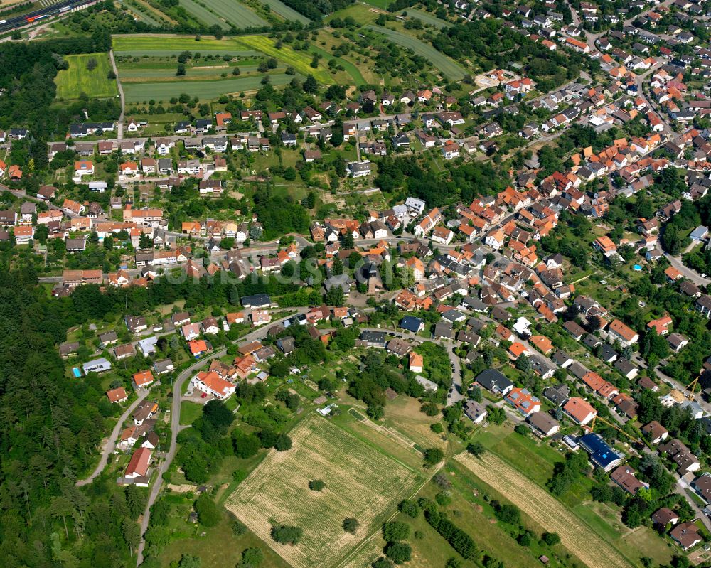 Luftbild Grünwettersbach - Wohngebiet - Mischbebauung der Mehr- und Einfamilienhaussiedlung in Grünwettersbach im Bundesland Baden-Württemberg, Deutschland