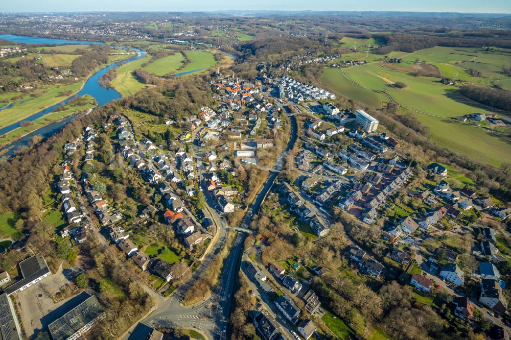 Luftbild Hattingen - Wohngebiet - Mischbebauung der Mehr- und Einfamilienhaussiedlung in Hattingen im Bundesland Nordrhein-Westfalen, Deutschland