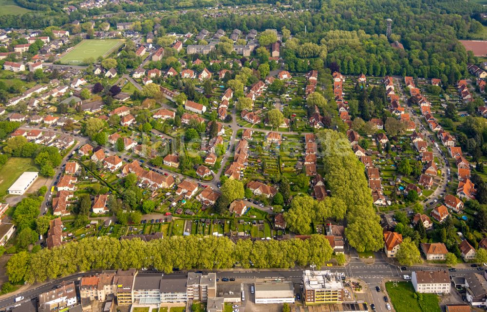 Luftbild Herne - Wohngebiet - Mischbebauung der Mehr- und Einfamilienhaussiedlung in Herne im Bundesland Nordrhein-Westfalen, Deutschland
