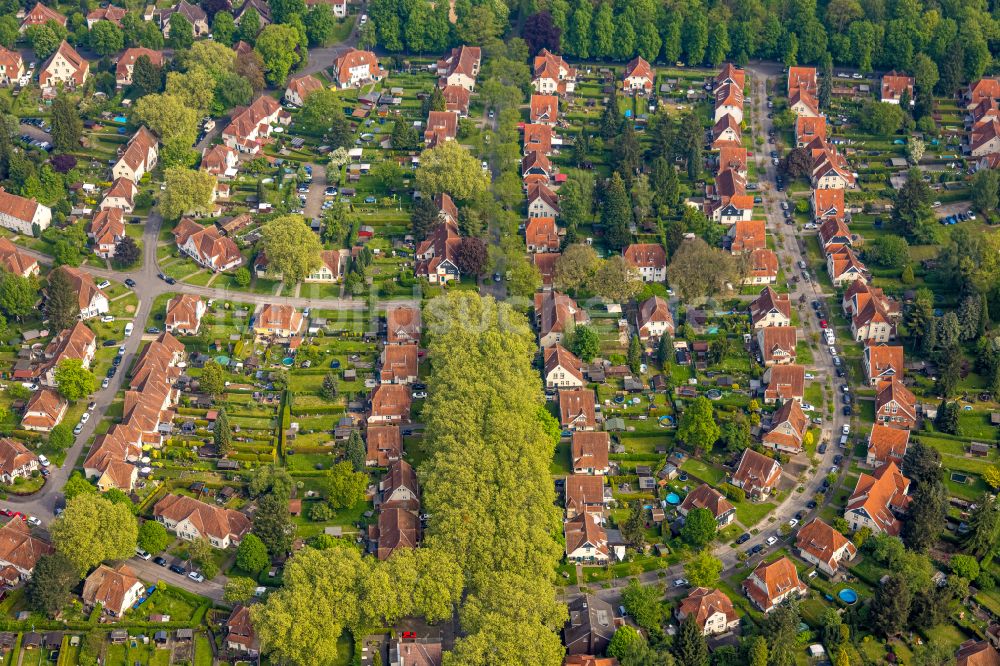 Luftaufnahme Herne - Wohngebiet - Mischbebauung der Mehr- und Einfamilienhaussiedlung in Herne im Bundesland Nordrhein-Westfalen, Deutschland