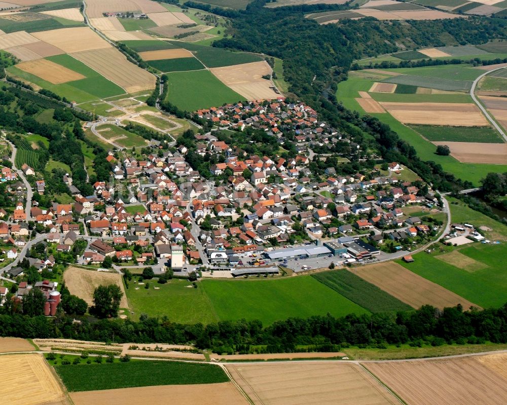 Luftaufnahme Kochersteinsfeld - Wohngebiet - Mischbebauung der Mehr- und Einfamilienhaussiedlung in Kochersteinsfeld im Bundesland Baden-Württemberg, Deutschland