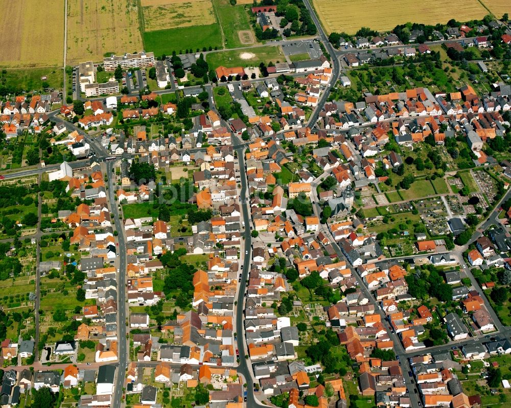 Leihgestern von oben - Wohngebiet - Mischbebauung der Mehr- und Einfamilienhaussiedlung in Leihgestern im Bundesland Hessen, Deutschland