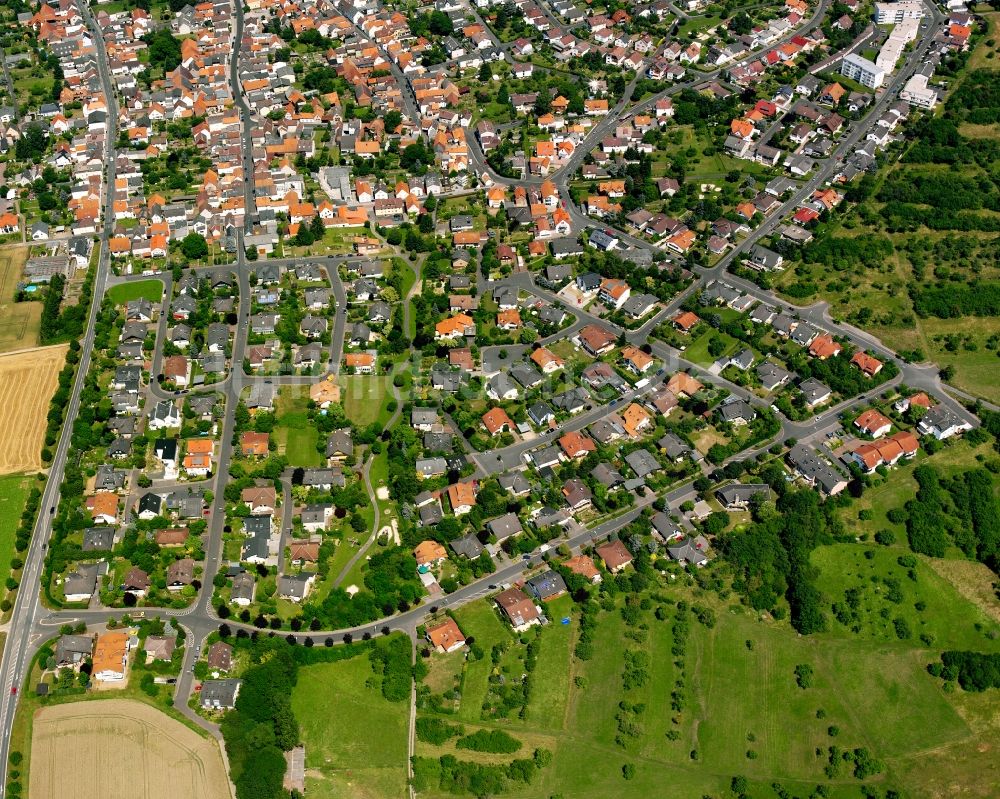 Leihgestern von oben - Wohngebiet - Mischbebauung der Mehr- und Einfamilienhaussiedlung in Leihgestern im Bundesland Hessen, Deutschland