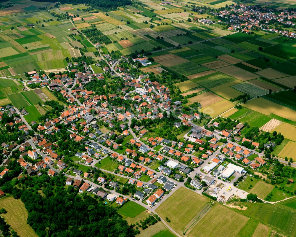 Luftaufnahme Mähringen - Wohngebiet - Mischbebauung der Mehr- und Einfamilienhaussiedlung in Mähringen im Bundesland Baden-Württemberg, Deutschland