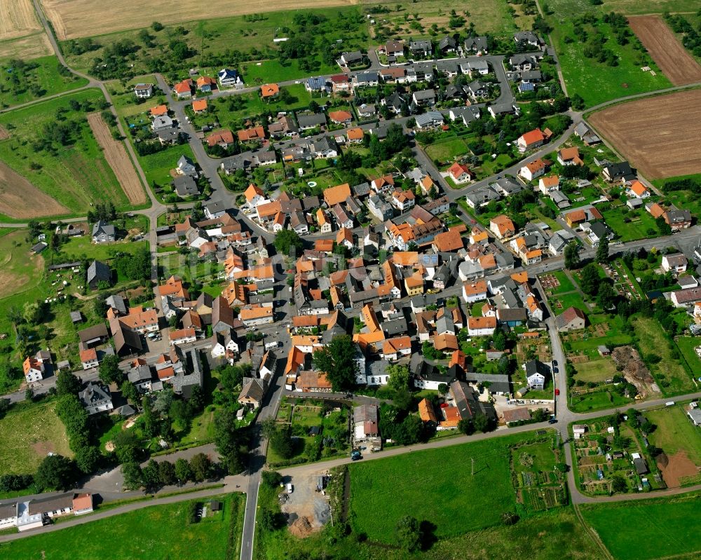 Nieder-Bessingen aus der Vogelperspektive: Wohngebiet - Mischbebauung der Mehr- und Einfamilienhaussiedlung in Nieder-Bessingen im Bundesland Hessen, Deutschland