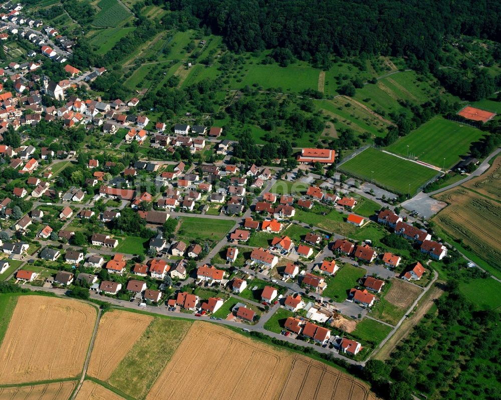 Obereisesheim von oben - Wohngebiet - Mischbebauung der Mehr- und Einfamilienhaussiedlung in Obereisesheim im Bundesland Baden-Württemberg, Deutschland