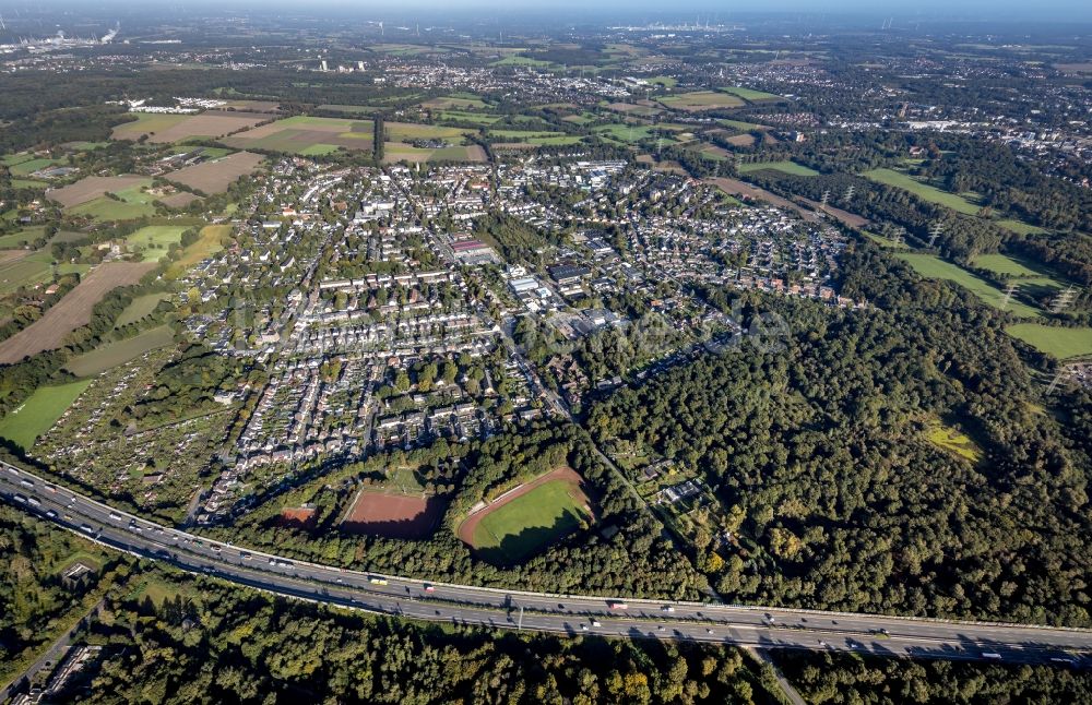 Luftbild Resser Mark - Wohngebiet - Mischbebauung der Mehr- und Einfamilienhaussiedlung in Resser Mark im Bundesland Nordrhein-Westfalen, Deutschland