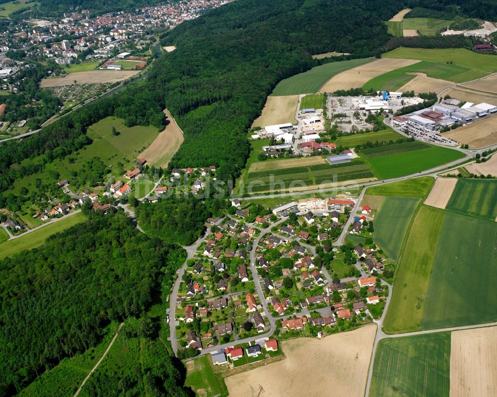 Ettikon aus der Vogelperspektive: Wohngebiet - Mischbebauung der Mehr- und Einfamilienhaussiedlung an der Ringstraße in Ettikon im Bundesland Baden-Württemberg, Deutschland