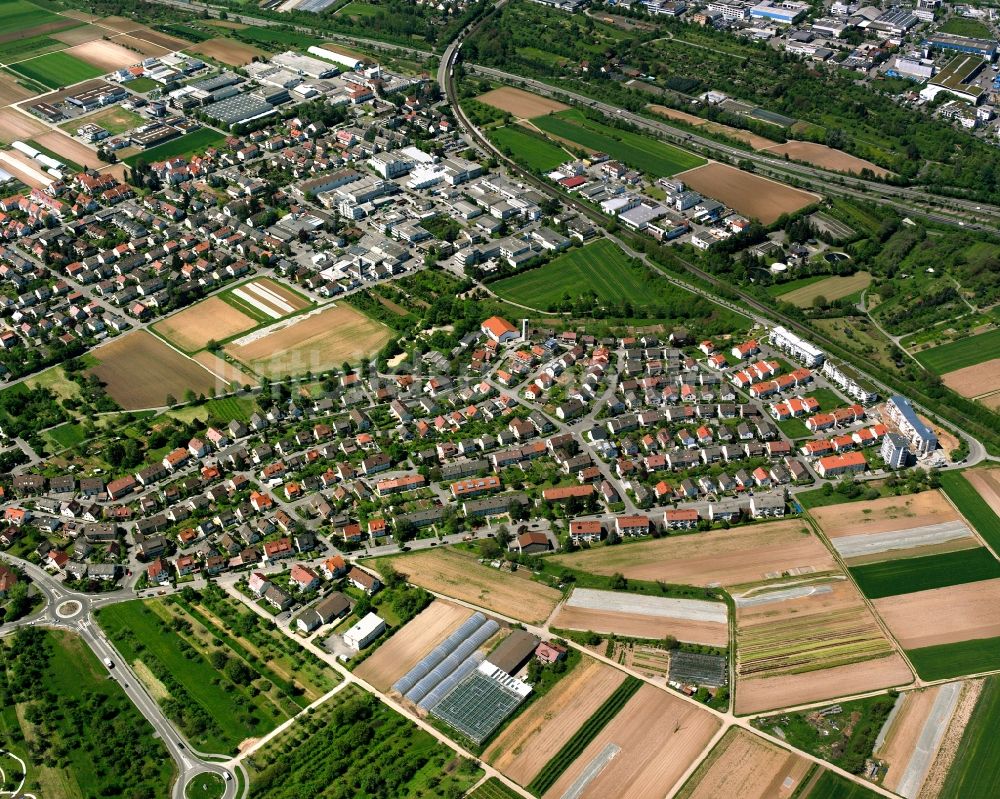 Luftbild Rommelshausen - Wohngebiet - Mischbebauung der Mehr- und Einfamilienhaussiedlung in Rommelshausen im Bundesland Baden-Württemberg, Deutschland