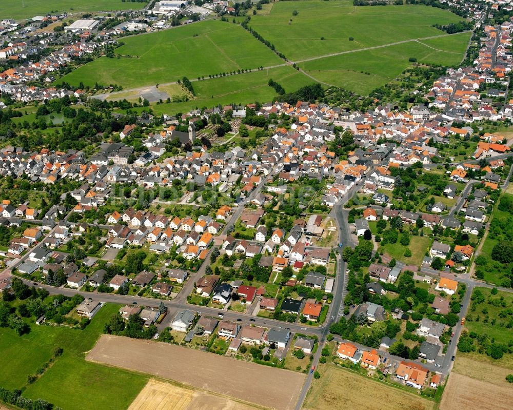 Watzenborn-Steinberg von oben - Wohngebiet - Mischbebauung der Mehr- und Einfamilienhaussiedlung in Watzenborn-Steinberg im Bundesland Hessen, Deutschland