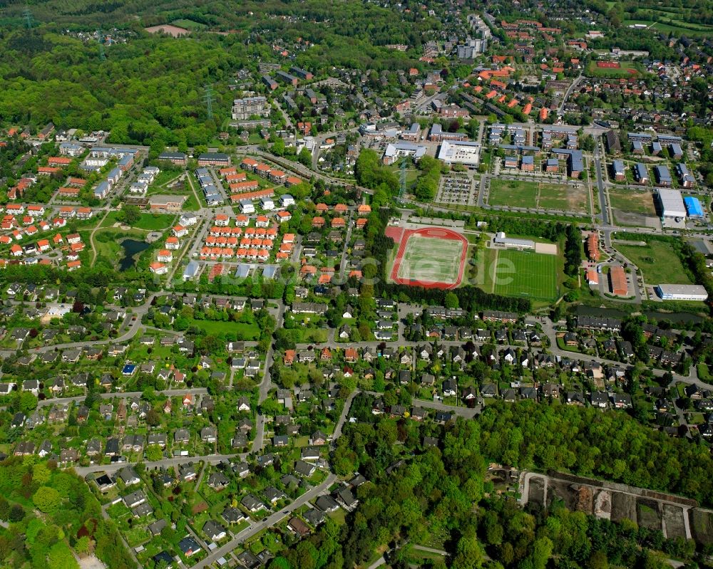 Wentorf von oben - Wohngebiet - Mischbebauung der Mehr- und Einfamilienhaussiedlung in Wentorf im Bundesland Schleswig-Holstein, Deutschland