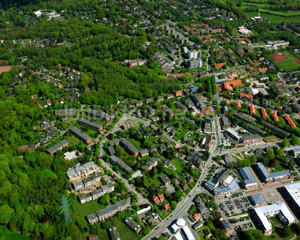 Wentorf von oben - Wohngebiet - Mischbebauung der Mehr- und Einfamilienhaussiedlung in Wentorf im Bundesland Schleswig-Holstein, Deutschland