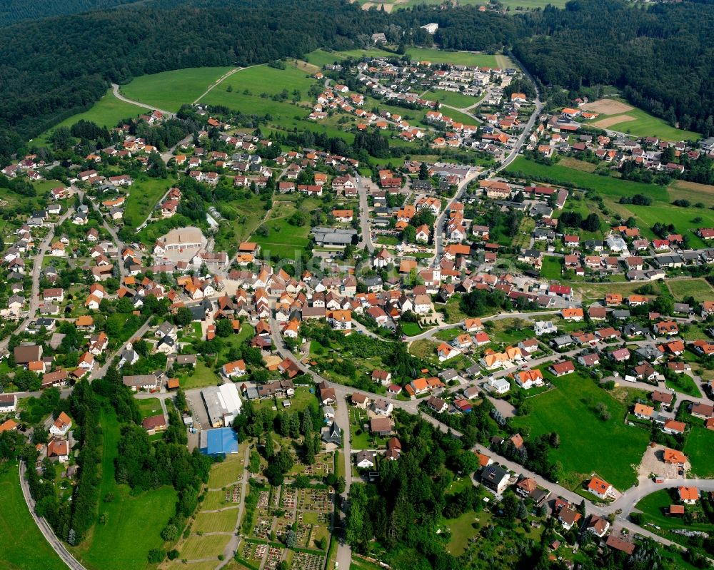 Wüstenrot aus der Vogelperspektive: Wohngebiet - Mischbebauung der Mehr- und Einfamilienhaussiedlung in Wüstenrot im Bundesland Baden-Württemberg, Deutschland