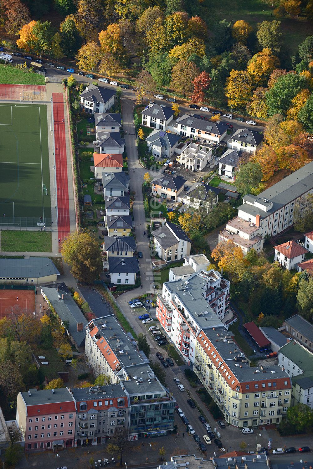 Berlin Pankow von oben - Wohngebiet an der Pichelswerderstraße - Wollankstraße in Berlin - Pankow