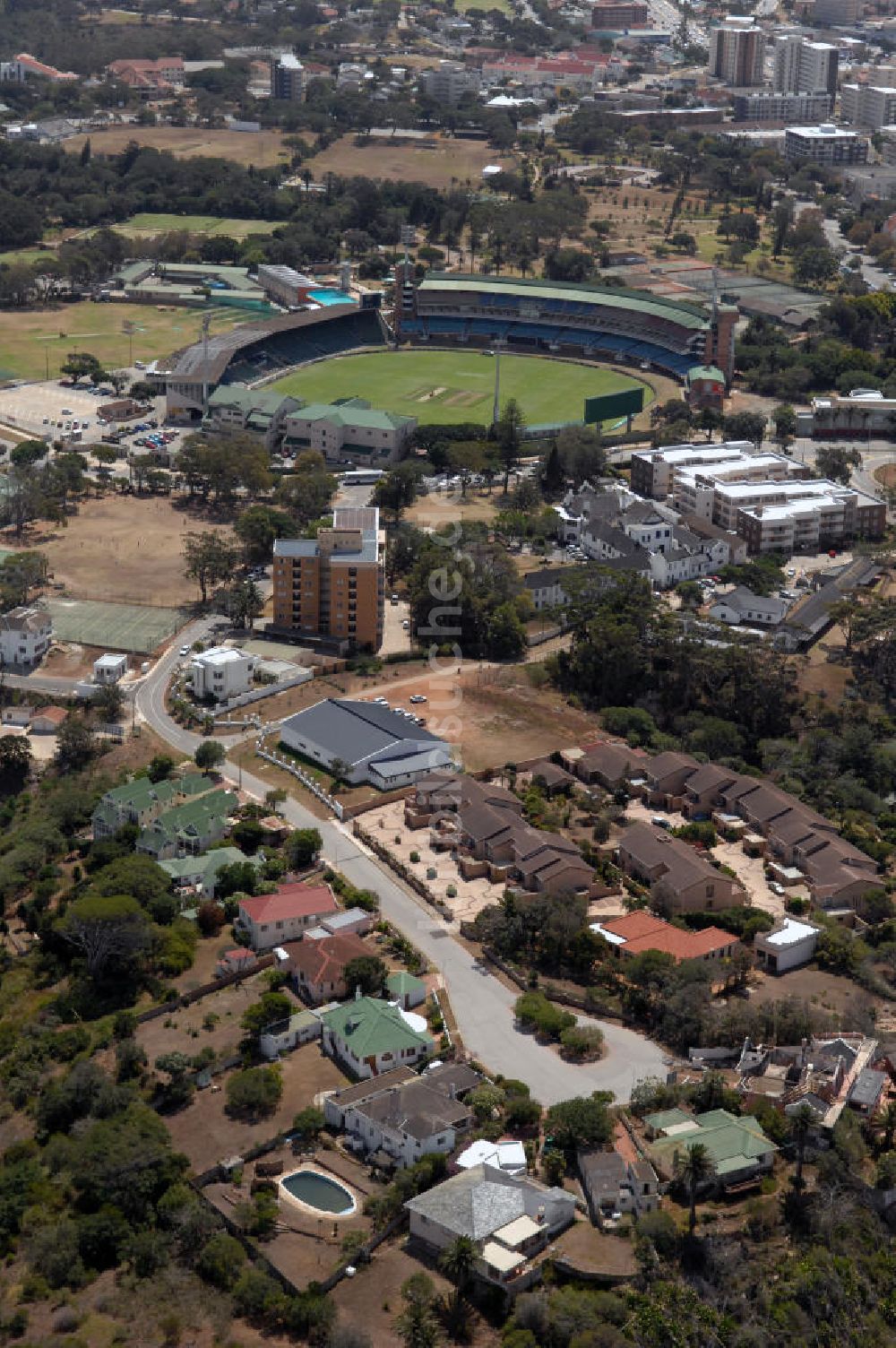 Luftbild Port Elizabeth - Wohngebiet in Port Elizabeth Central mit dem sahara oval st Georges cricket ground