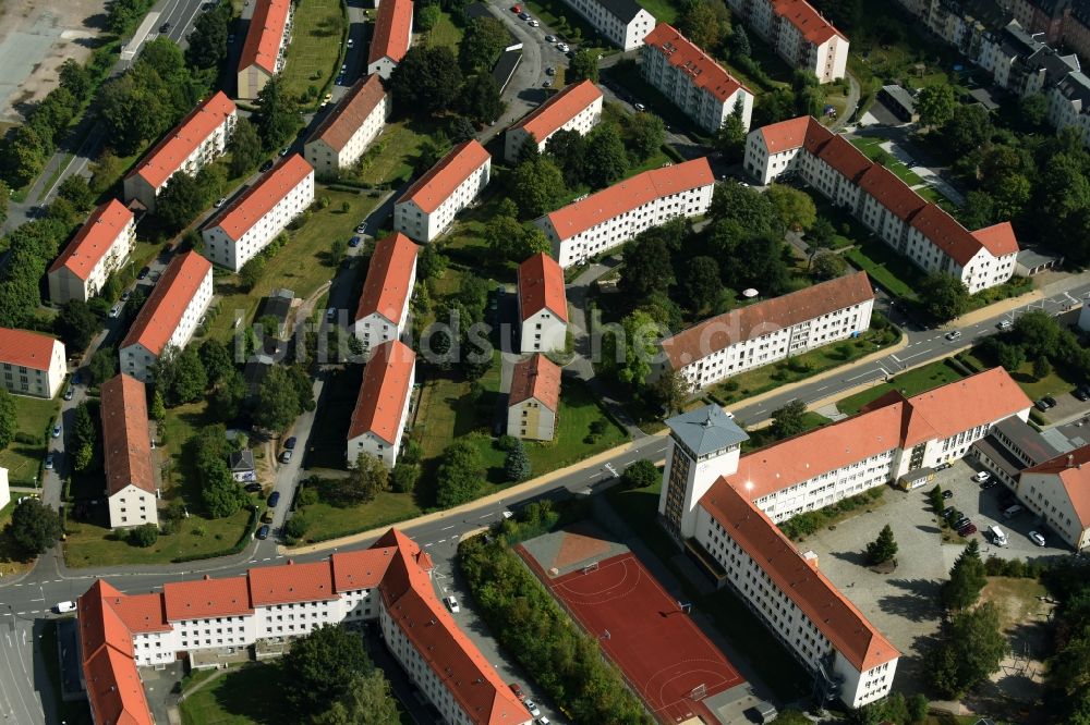 Luftbild Aue - Wohngebiet einer Reihenhaus- Siedlung in der Agricolastraße in Aue im Bundesland Sachsen