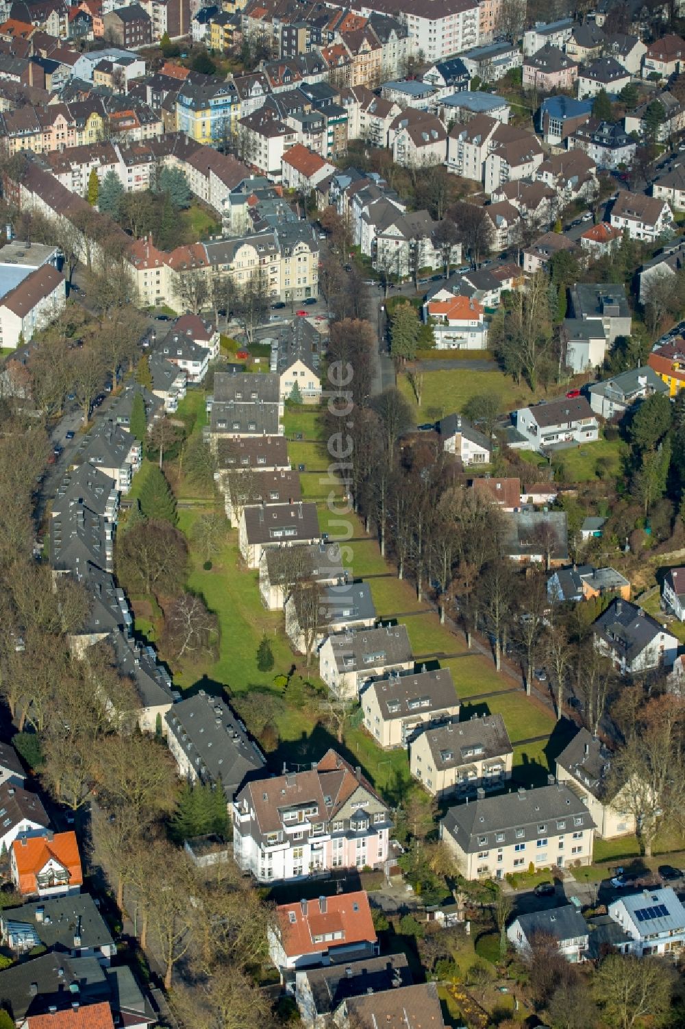 Luftbild Hagen - Wohngebiet einer Reihenhaus- Siedlung Bachstraße - Pelmkestraße in Hagen im Bundesland Nordrhein-Westfalen