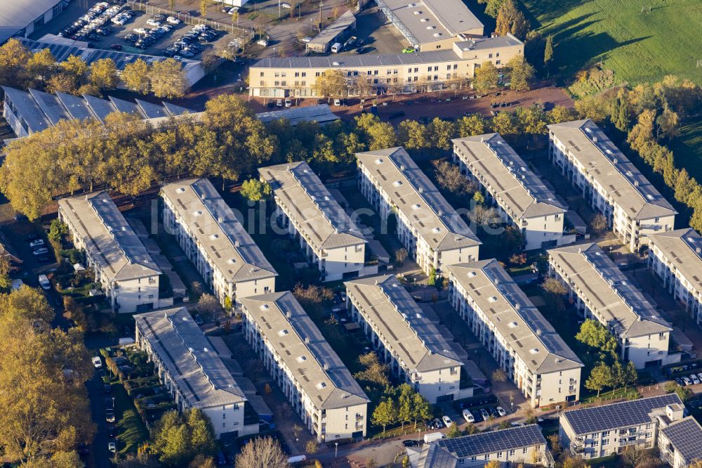 Luftaufnahme Bottrop - Wohngebiet einer Reihenhaus- Siedlung in Bottrop im Bundesland Nordrhein-Westfalen, Deutschland