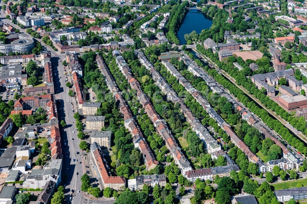 Hamburg von oben - Wohngebiet einer Reihenhaus- Siedlung Eilenau - Hagenau - Blumenau im Ortsteil Eilbeck in Hamburg, Deutschland