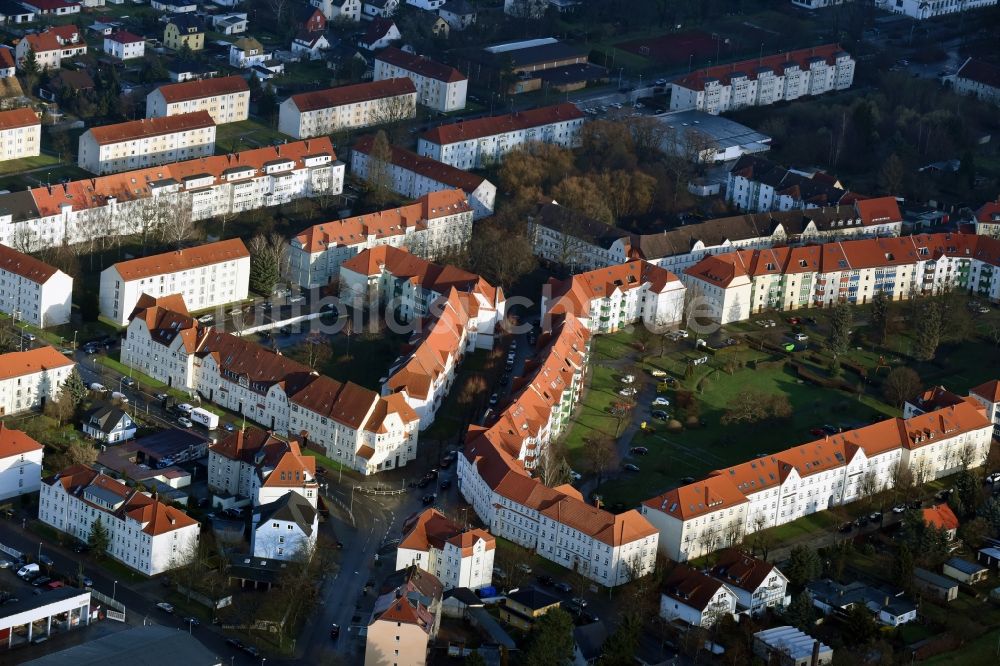 Luftbild Leipzig - Wohngebiet einer Reihenhaus- Siedlung Klingerstraße - Wasserturmstraße in Leipzig im Bundesland Sachsen