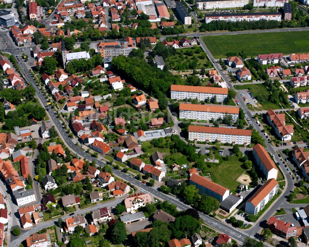 Leinefelde aus der Vogelperspektive: Wohngebiet einer Reihenhaus- Siedlung in Leinefelde im Bundesland Thüringen, Deutschland