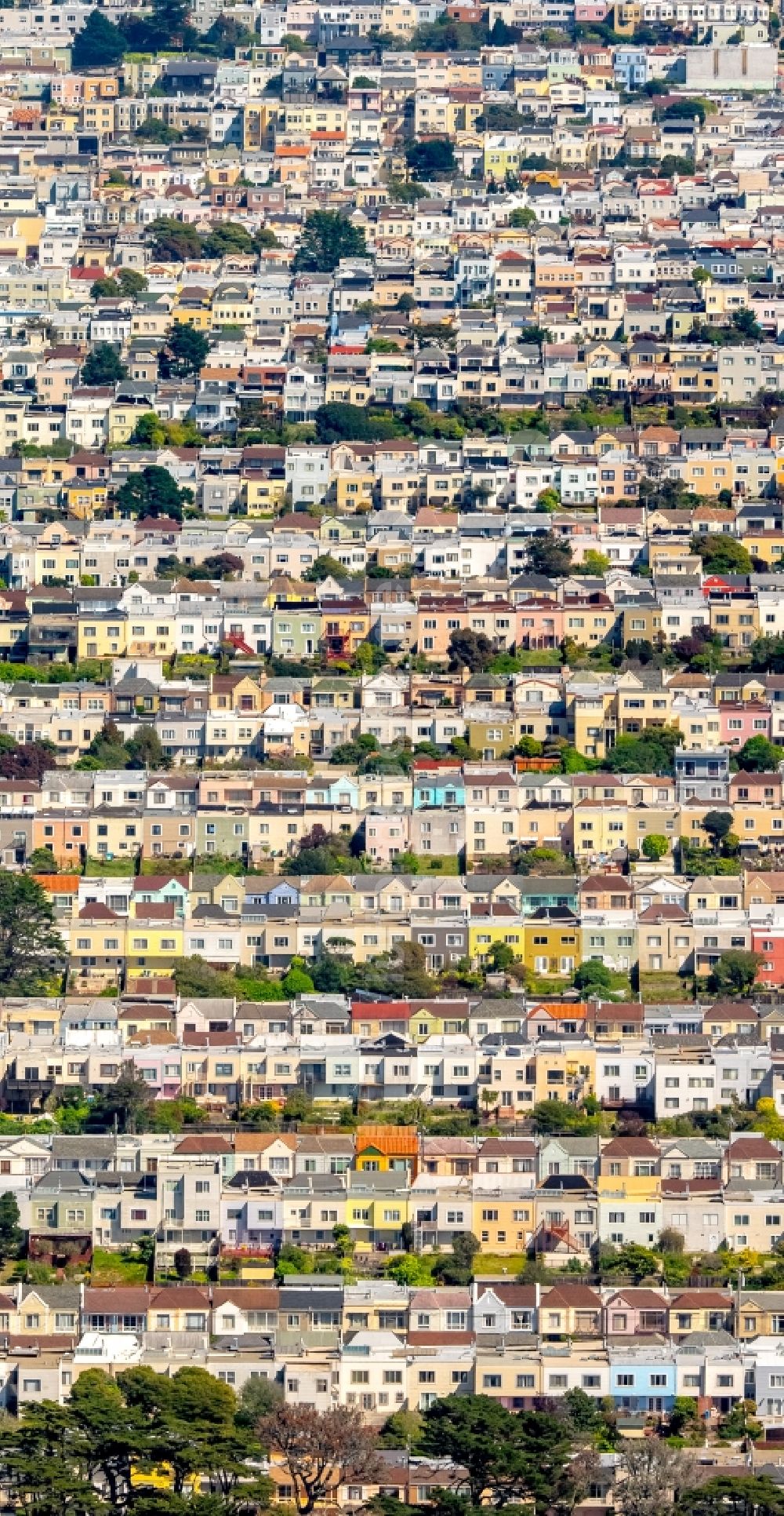 Luftbild San Francisco - Wohngebiet einer Reihenhaus- Siedlung Outer Richond mit Balboa Street, Cabrillo Street und Fulton Street in San Francisco in Kalifornien, USA