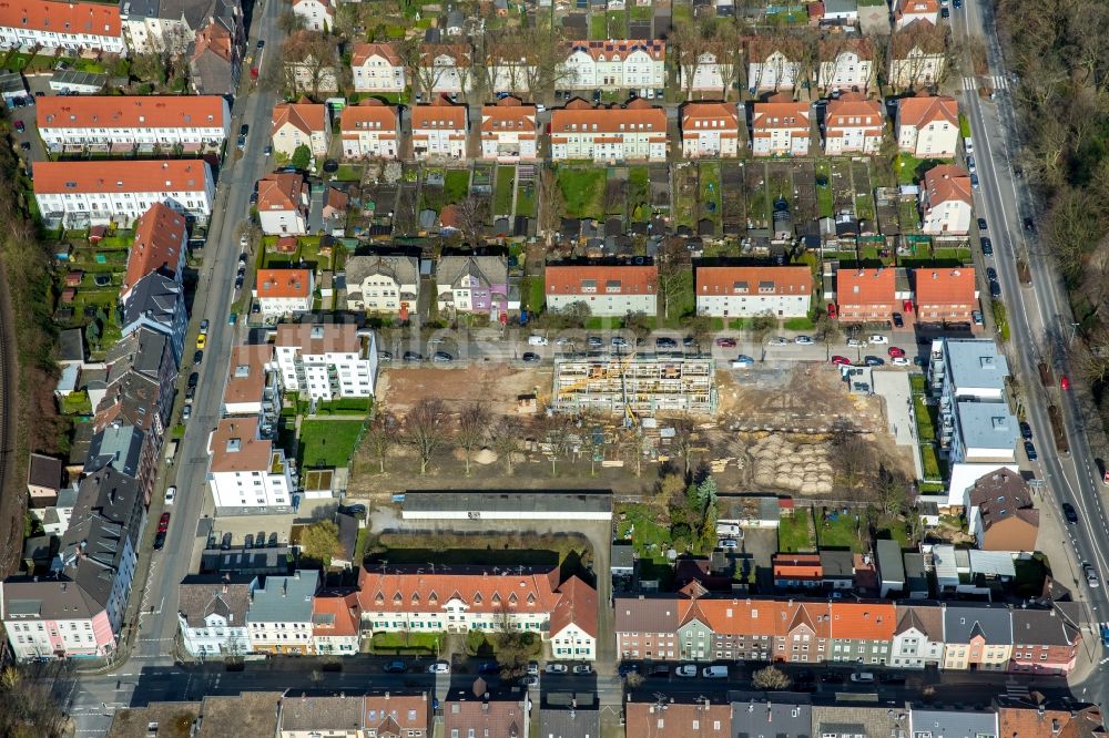 Luftaufnahme Herne - Wohngebiet einer Reihenhaus- Siedlung Wilhelmstraße - Emscherstraße - Vereinsstraße im Ortsteil Wanne-Eickel in Herne im Bundesland Nordrhein-Westfalen