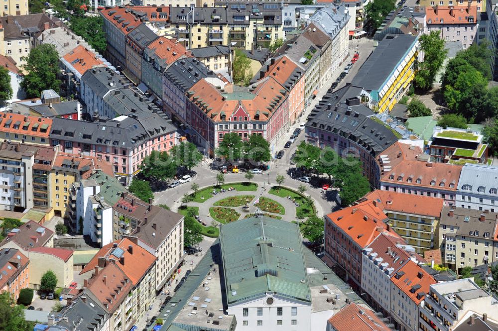 Luftbild München Isarvorstadt - Wohngebiet und Theater am Gärtnerplatz in München