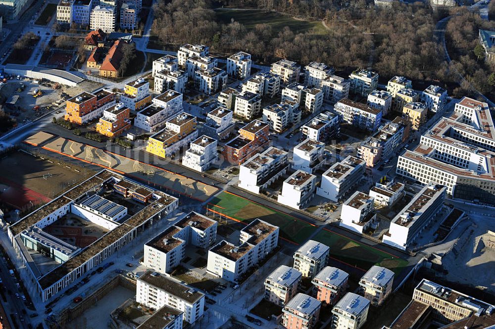 München aus der Vogelperspektive: Wohngebiet An der Theresienhöhe in München / Sendling im Bundesland Bayern