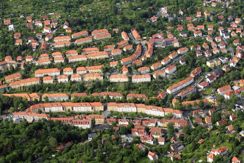 Jena von oben - Wohngebiet zwischen Ziegenhainerstraße und Heimstättenstraße in Jena - Ziegenhain im Bundesland Thüringen