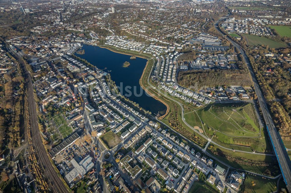 Dortmund von oben - Wohngebiete am Phoenix See in Dortmund im Bundesland Nordrhein-Westfalen