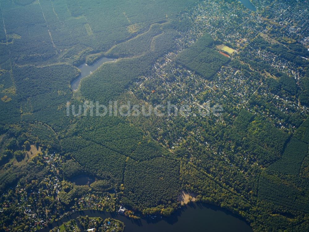 Berlin von oben - Wohngebiets- Siedlung an den Müggelspreewiesen in Müggelheim in Berlin