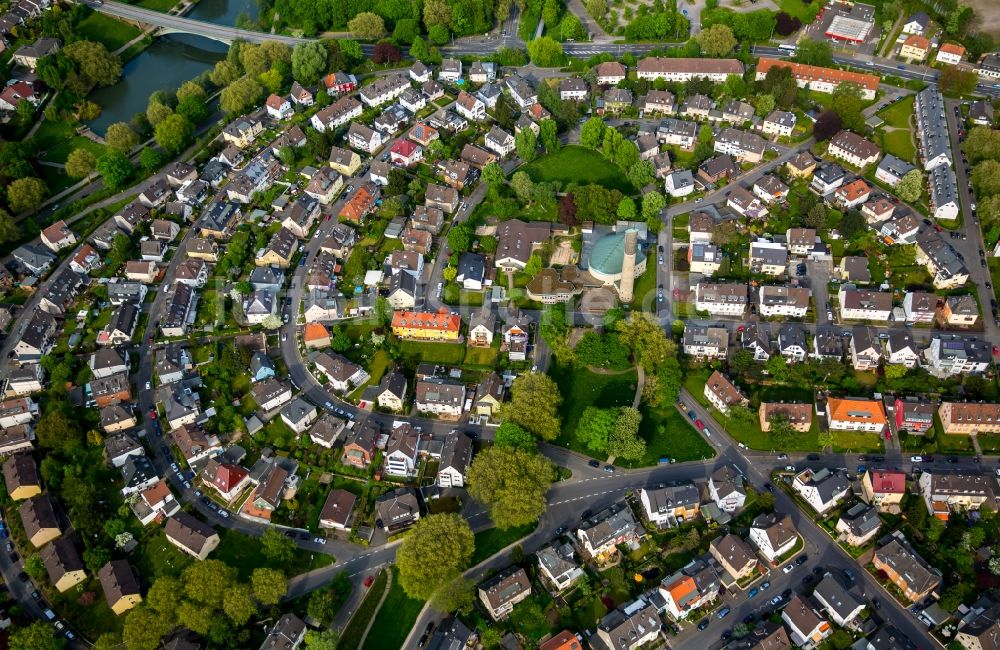 Hagen von oben - Wohngebiets- Siedlung Rheinstraße - Mainstraße in Hagen im Bundesland Nordrhein-Westfalen