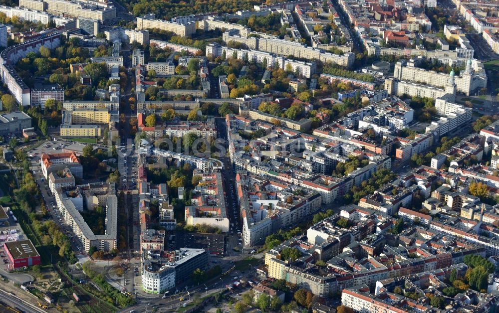 Berlin OT Friedrichshain von oben - Wohngebäude im Ortsteil Friedrichshain in Berlin