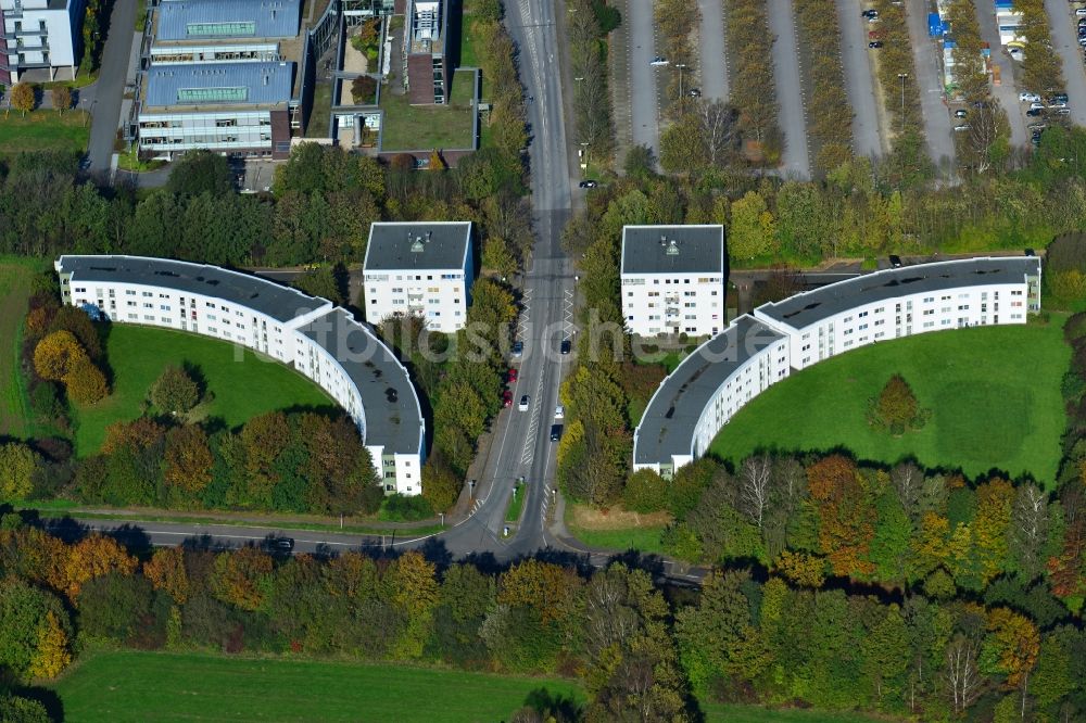 Luftaufnahme Dortmund - Wohngebäude des Studierendenwerk am Campus- Gelände Campus Nord der Technischen Universität Dortmund im Stadtteil Hombruch in Dortmund im Bundesland Nordrhein-Westfalen