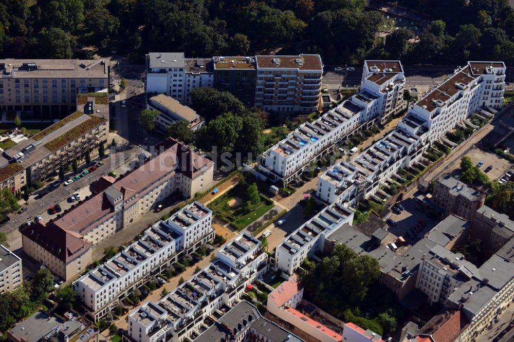 Luftaufnahme Berlin Friedrichshain - Wohnhaus - Neubaugebiet Prenzlauer Gärten im Stadtteil Friedrichshain von Berlin