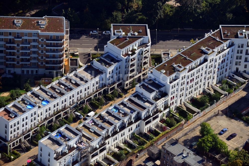 Berlin Friedrichshain aus der Vogelperspektive: Wohnhaus - Neubaugebiet Prenzlauer Gärten im Stadtteil Friedrichshain von Berlin