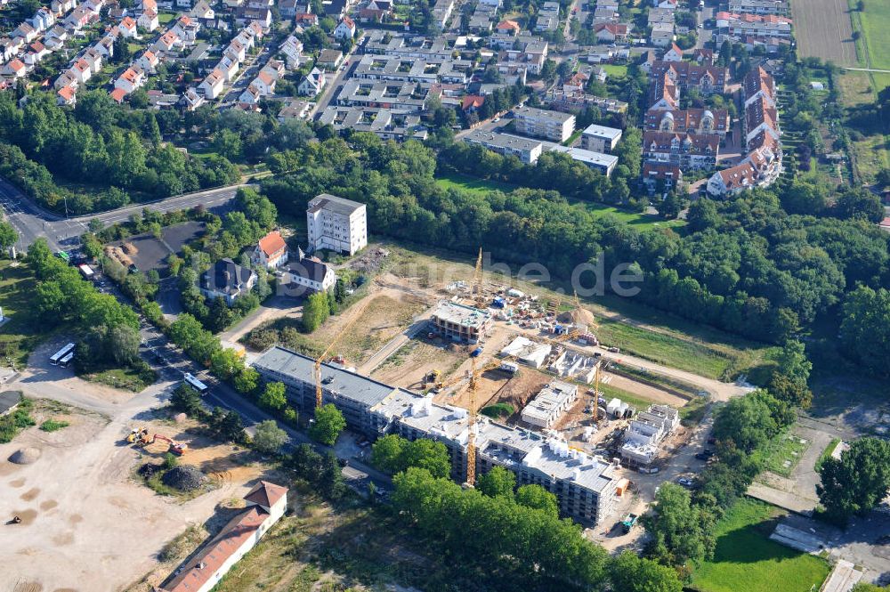 Hattersheim von oben - Wohnneubau am Hessendamm in Hattersheim am Main