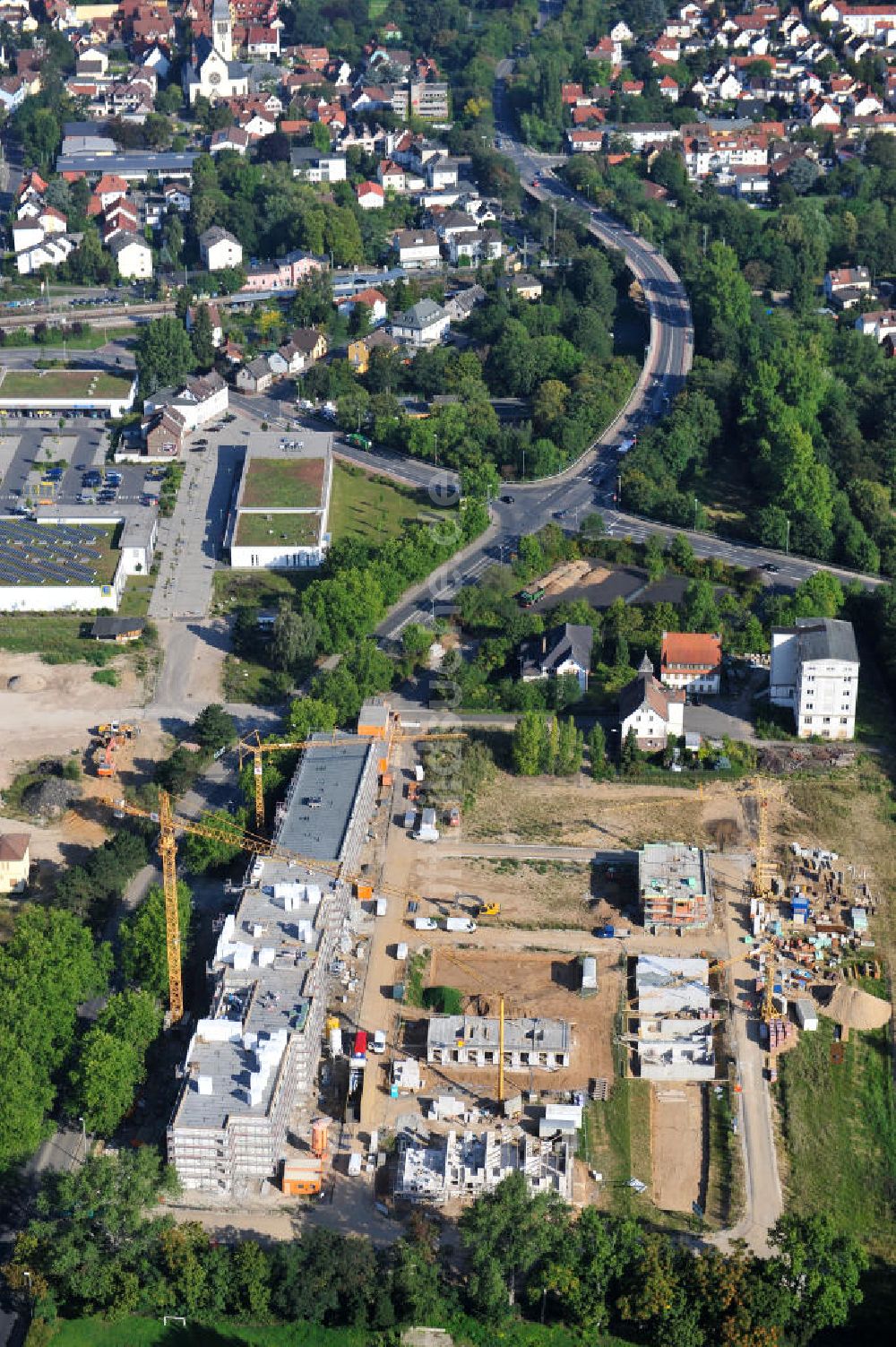 Hattersheim aus der Vogelperspektive: Wohnneubau am Hessendamm in Hattersheim am Main