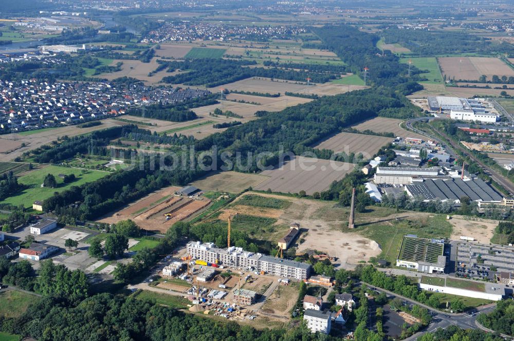 Hattersheim von oben - Wohnneubau am Hessendamm in Hattersheim am Main