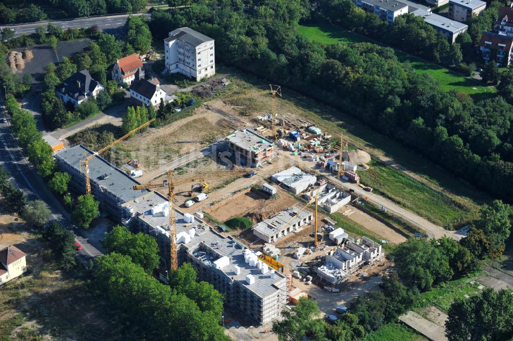 Hattersheim aus der Vogelperspektive: Wohnneubau am Hessendamm in Hattersheim am Main