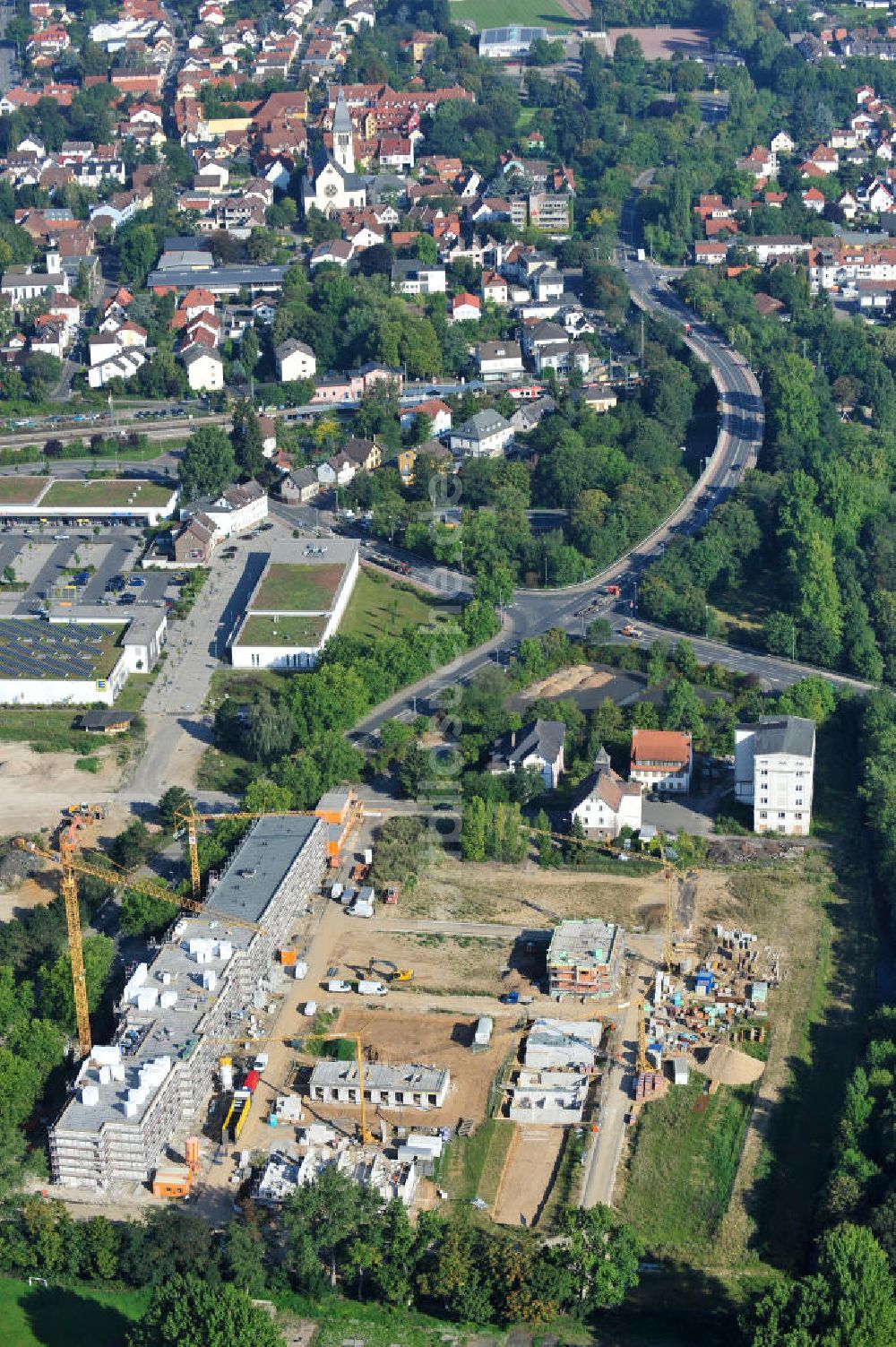 Luftbild Hattersheim - Wohnneubau am Hessendamm in Hattersheim am Main