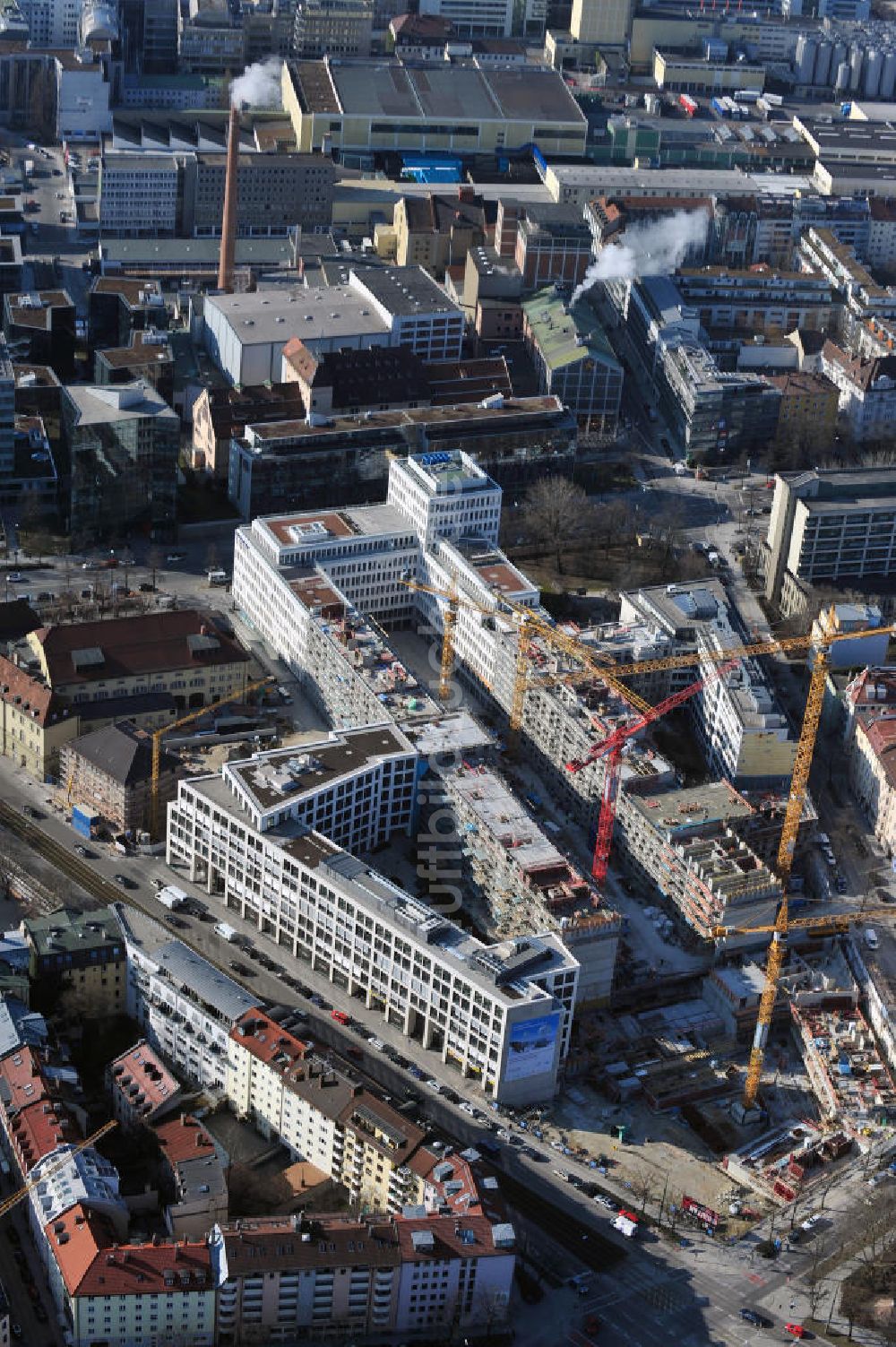 München aus der Vogelperspektive: Wohnneubau der NYMPHENBURGER INNENHÖFE in der Münchener Maxvorstadt