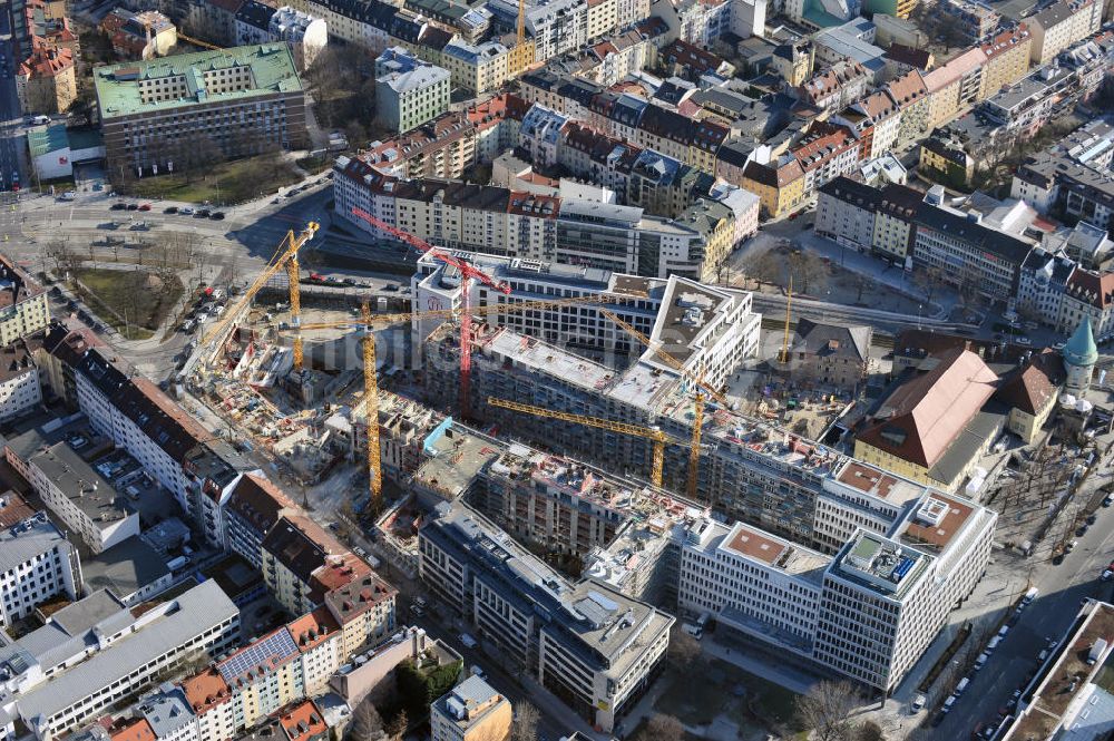 Luftaufnahme München - Wohnneubau der NYMPHENBURGER INNENHÖFE in der Münchener Maxvorstadt