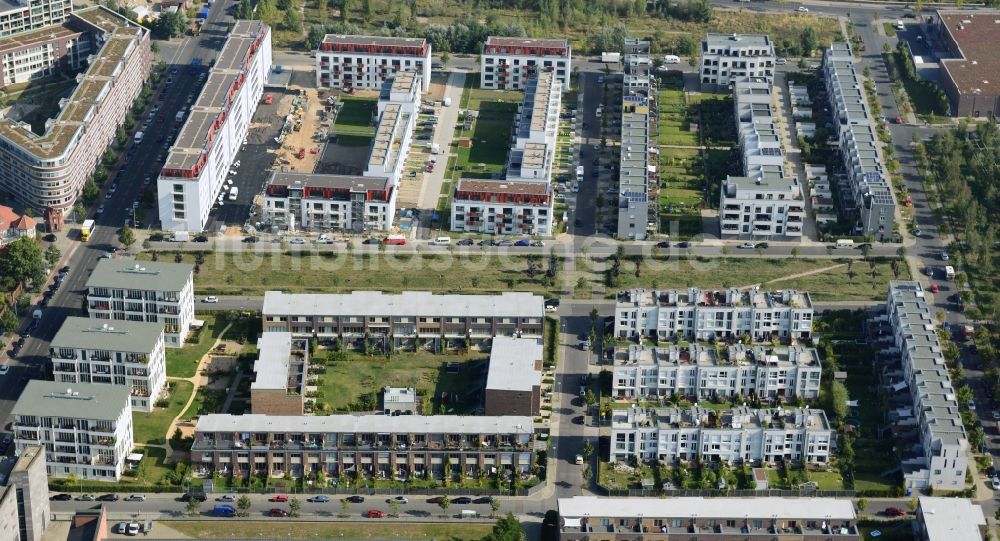 Luftbild Berlin Friedrichshain - Wohnneubaugebiete im Entwicklungsgebiet an der Eldenaer Straße in Berlin - Friedrichshain